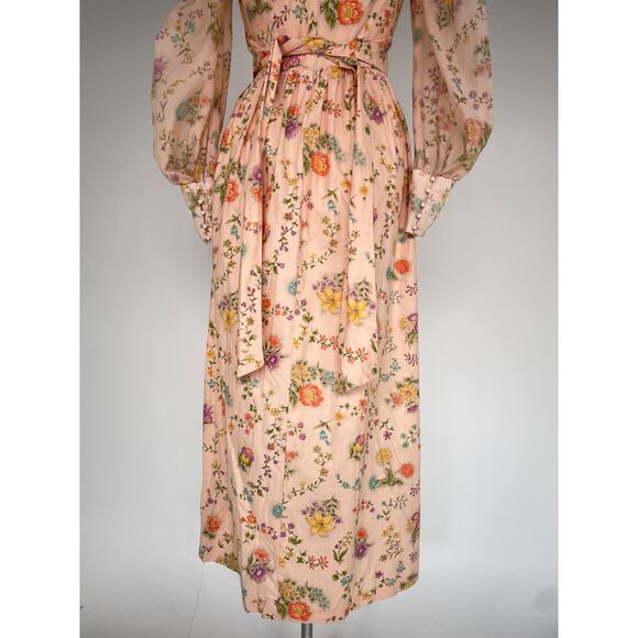 Vtg 70's Pastel Floral Empire Waist Long Sleeve Maxi Dress Hippie Boho Sz S/M - Picture 7 of 10